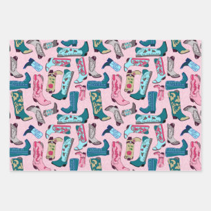 Cowboy boots - on pink wrapping paper sheet