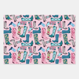 Cowboy boots - on pink wrapping paper sheet