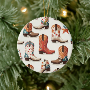 Cowboy boots pattern ceramic ornament