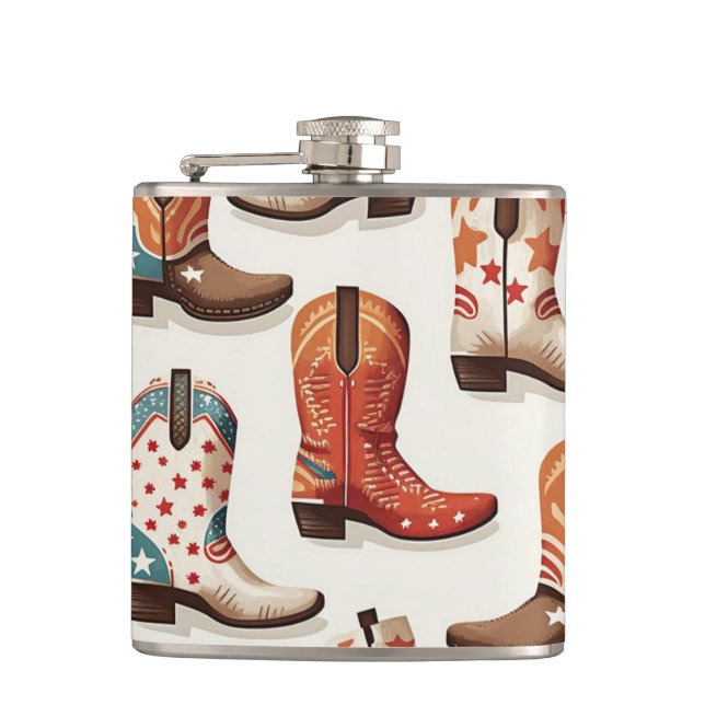 Cowboy boots pattern hip flask (Front)