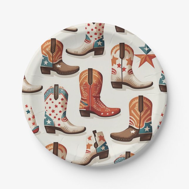 Cowboy boots pattern paper plate (Front)