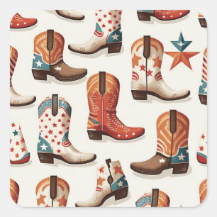 Cowboy boots pattern square sticker