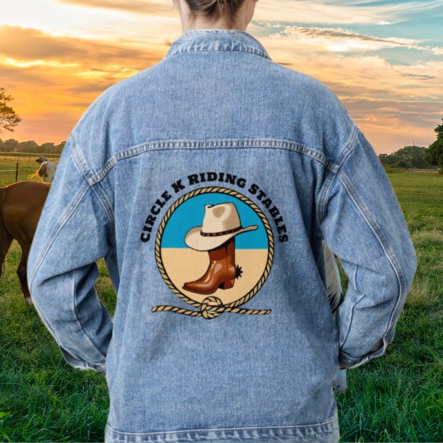 Cowboy Boots Riding Stables Blue Denim Jean Jacket (Creator Uploaded)