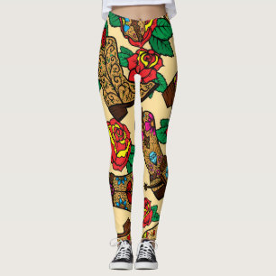 Cowboy Boots & Roses: Vintage Design. Leggings