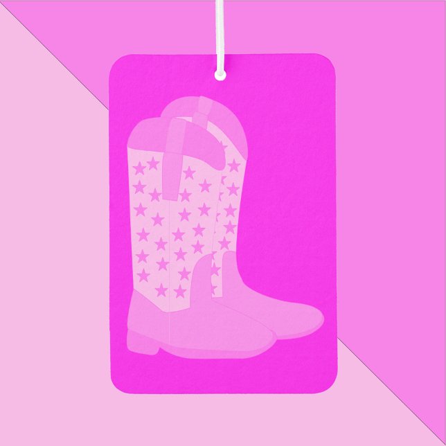 Cowboy Boots Stars Pink Background Car Air Freshener (An air freshener with a pair of cowboy boots with stars done in various shades of pink.)