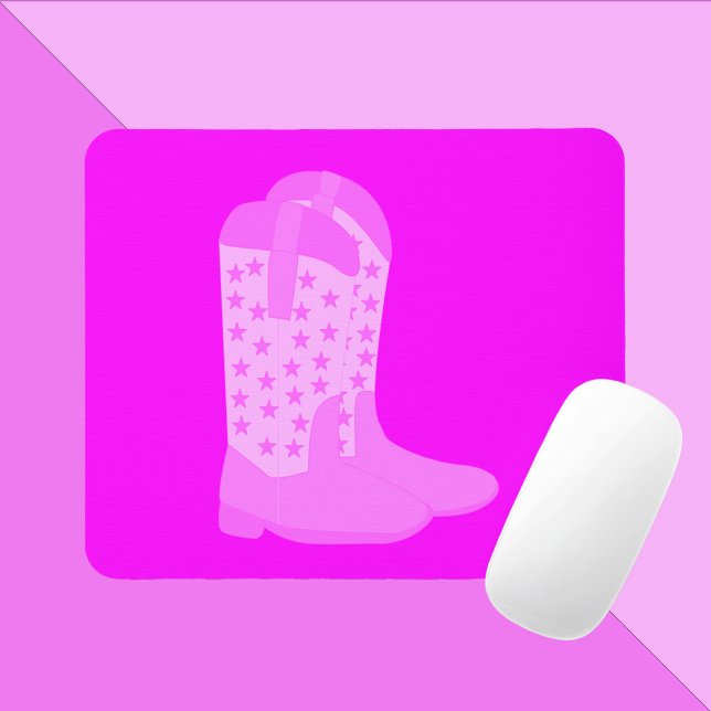 Cowboy Boots Stars Pink Background Mouse Pad (A mouse pad featuring a pair of pink cowboy boots with stars.)