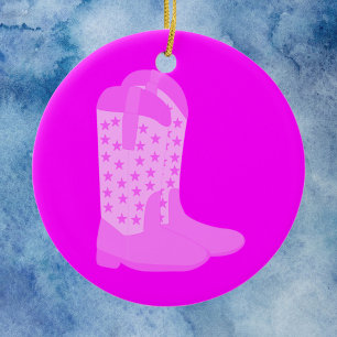 Cowboy Boots Stars Pink Ceramic Ornament