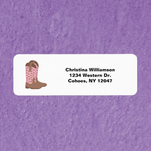 Cowboy Boots Stars Pink Personalise Return Address Label