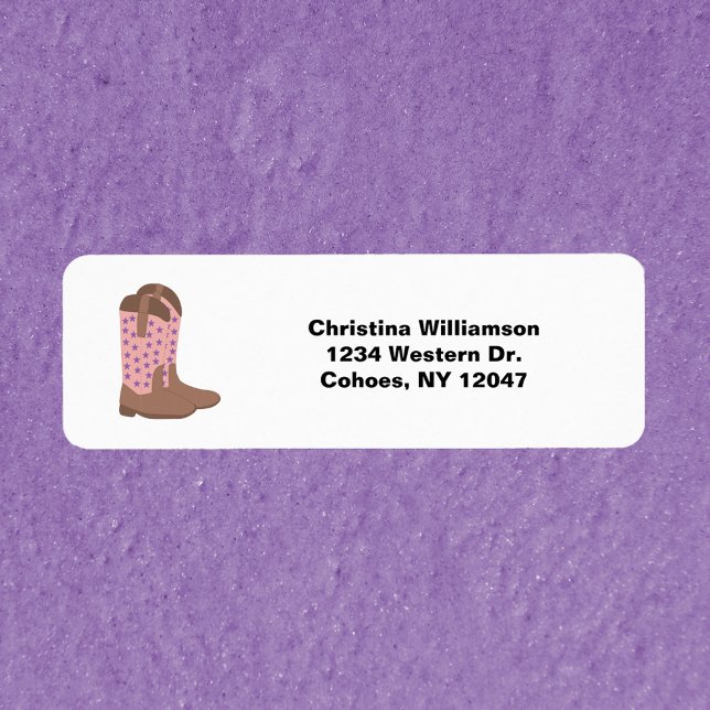Cowboy Boots Stars Pink Personalise Return Address Label (Return Address Labels with cowboy boots and text you can personalize!)