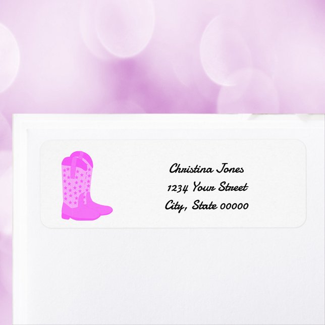 Cowboy Boots Stars Pink Personalise Return Address Label (A return address label with a pair of pink cowboy boots with stars.  The text can be personalized!)