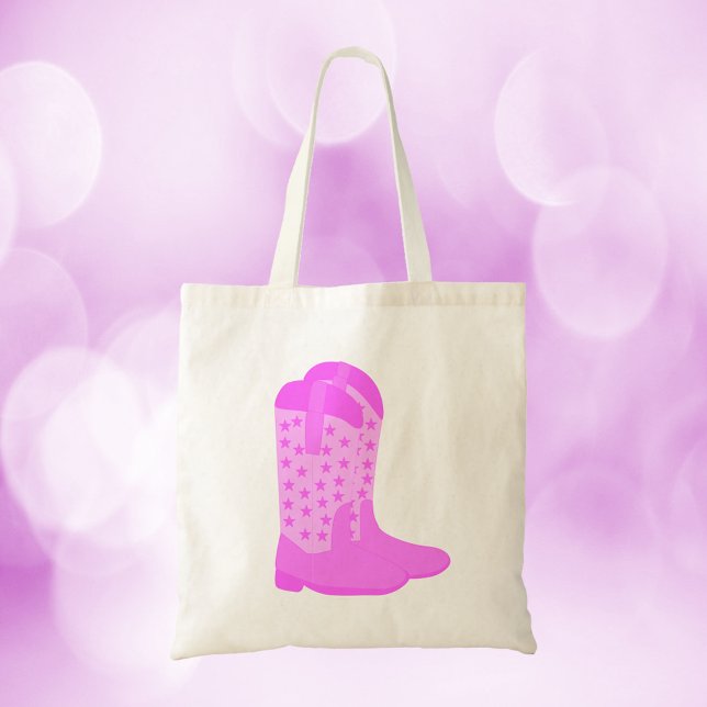 Cowboy Boots Stars Pink Tote Bag (A tote bag with a pair of pink cowboy boots with stars)