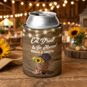 Cowboy Boots Sunflower Western Wedding Can Cooler