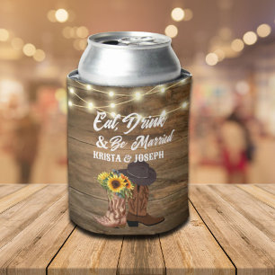 Cowboy Boots Sunflower Western Wedding  Can Cooler