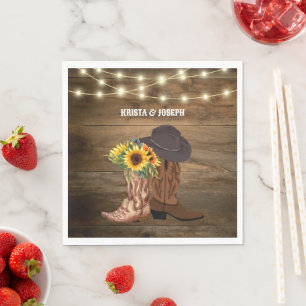 Cowboy Boots Sunflower Western Wedding Favour Napkin