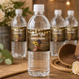 Cowboy Boots Sunflower Western Wedding Favour Water Bottle Label