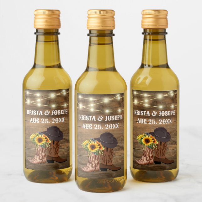 Cowboy Boots Sunflower Western Wedding Favour Wine Label (Bottles)