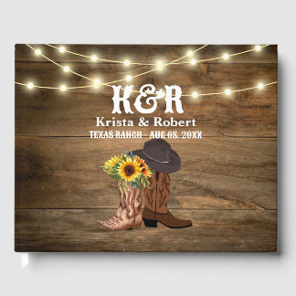 Cowboy Boots Sunflower Western Wedding Guest Book
