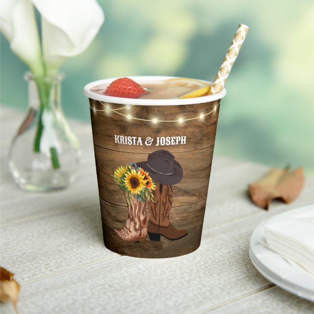 Cowboy Boots Sunflower Western Wedding  Paper Cups (Insitu)