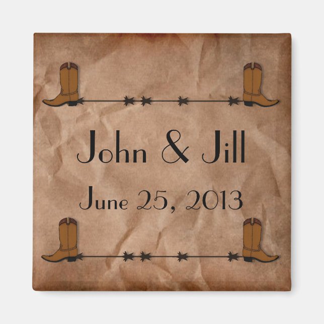 Cowboy Boots Wedding Favour Magnet (Front)