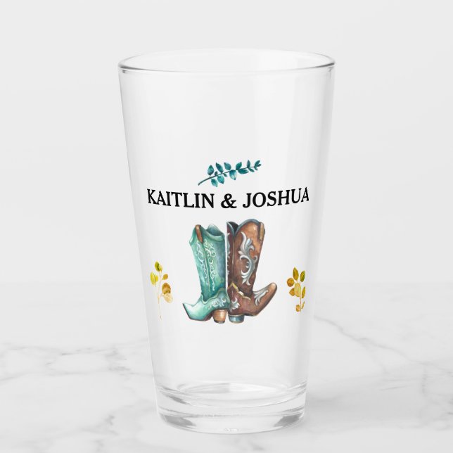 Cowboy Boots Wedding 🤠 Rustic Western Monogram Glass (Front)