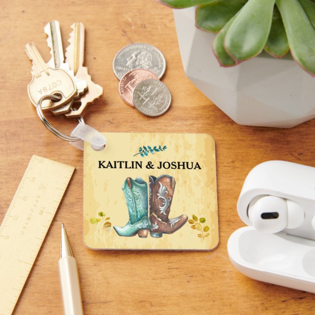 Cowboy Boots Wedding 🤠 Rustic Western Monogram Key Ring (Desk)
