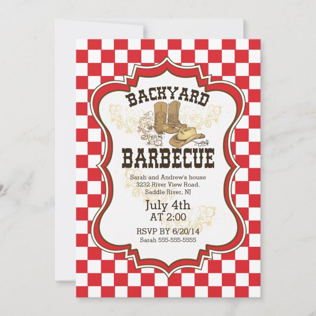 Cowboy Boots Western Backyard Barbecue Invitation (Front)
