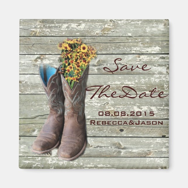 cowboy boots western country wedding save the date magnet (Front)