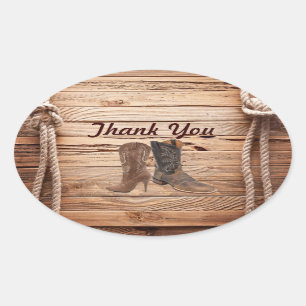 Cowboy Boots Western country Wedding thank you Oval Sticker