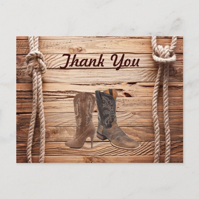 Cowboy Boots Western country Wedding thank you Postcard (Front)