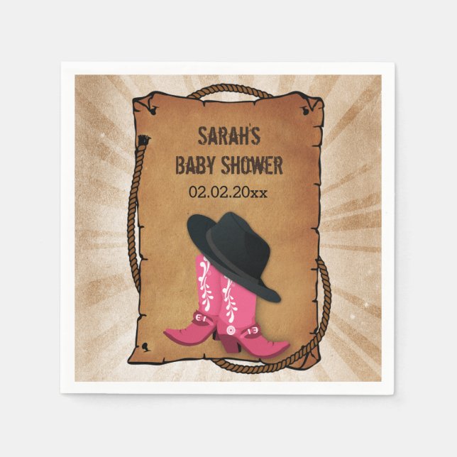 cowboy boots western personalised party napkins (Front)