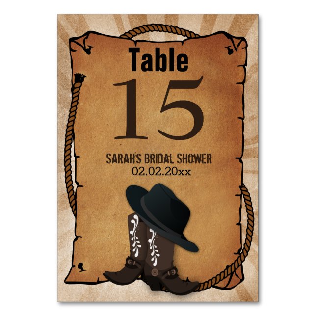 cowboy boots western Personalised table numbers (Front)