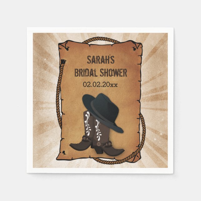 cowboy boots western personalised wedding napkins (Front)