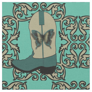 Cowboy Boots With Butterfly And Swirl Frame Fabric