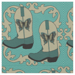 Cowboy Boots With Butterfly on Small Dot Backgroun Fabric