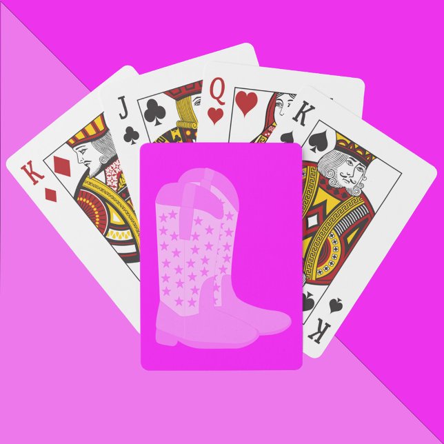 Cowboy Boots with Stars on Pink Background Playing Cards (A deck of playing cards with a pair of pink cowboy boots on a pink background.)
