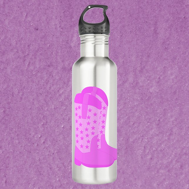 Cowboy Boots with Stars Pink 710 Ml Water Bottle (A water bottle with a pair of pink cowboy boots.)