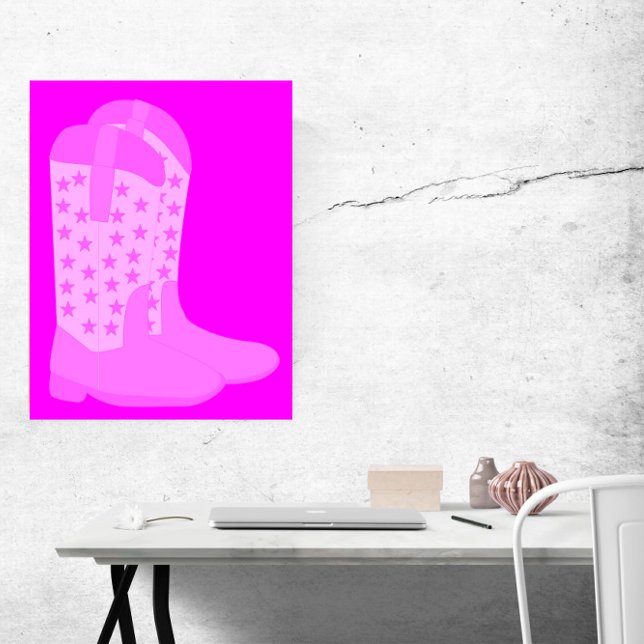 Cowboy Boots with Stars Pink Poster (A poster of cowboy boots with stars done in various shades of pink.)