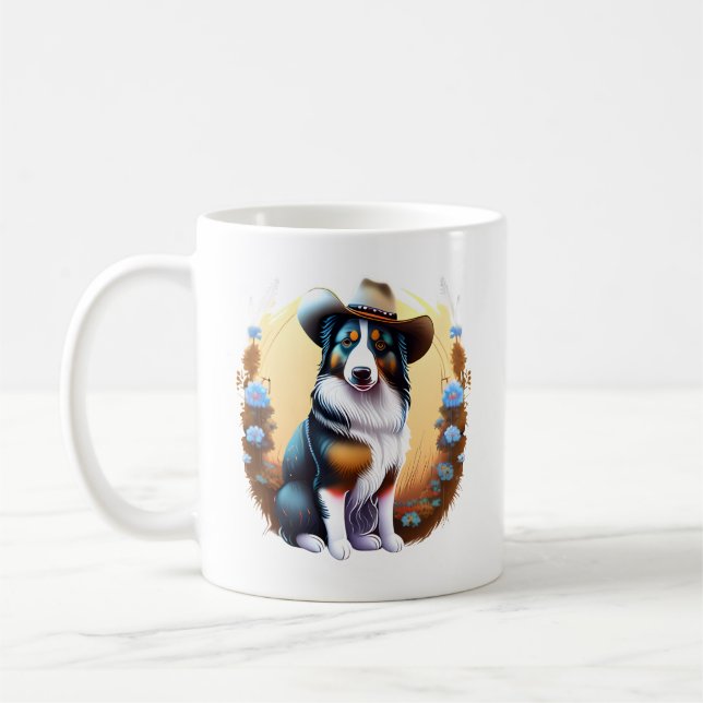 Cowboy Border Collie Western Dog Pet Floral        Coffee Mug (Left)