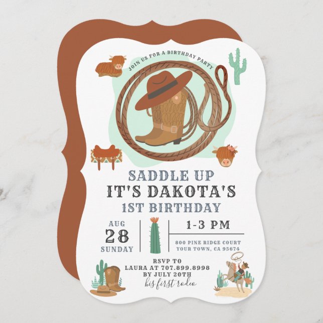 Cowboy Boy Birthday Invitation (Front/Back)
