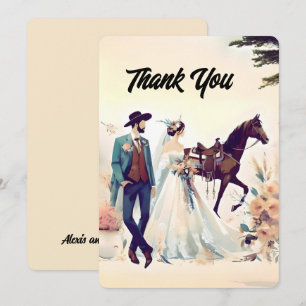 Cowboy, Bride & Horse Thank You Wedding Card