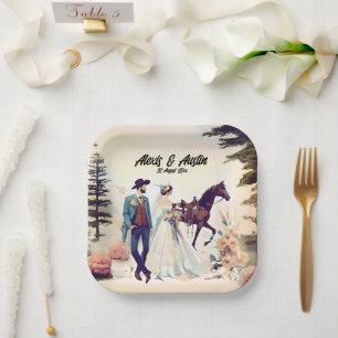 Cowboy, Bride & Horse Wedding Paper Plate