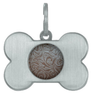 Cowboy brown western country leather pattern pet name tag