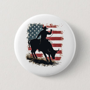 Cowboy Bull Rider Patriotic American Flag Cowboys 6 Cm Round Badge