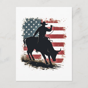 Cowboy Bull Rider Patriotic American Flag Cowboys Holiday Postcard