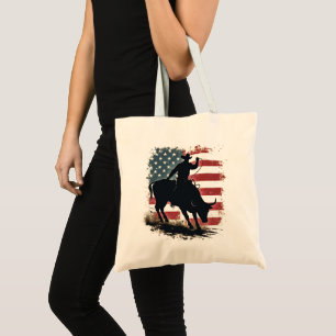 Cowboy Bull Rider Patriotic American Flag Cowboys Tote Bag