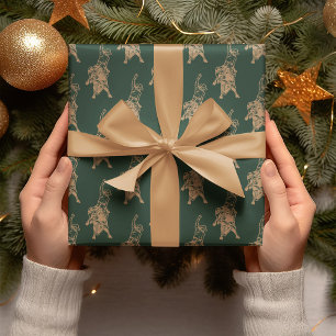 Cowboy Bull Western Dark Green Christmas Wrapping Paper