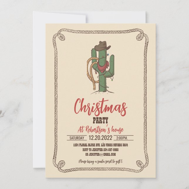 Cowboy Cactus Illustration Invitation (Front)