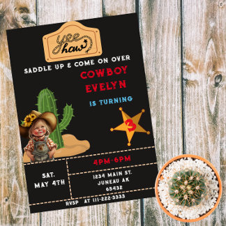 Cowboy Cactus Party Birthday Girl  Magnetic Invitation