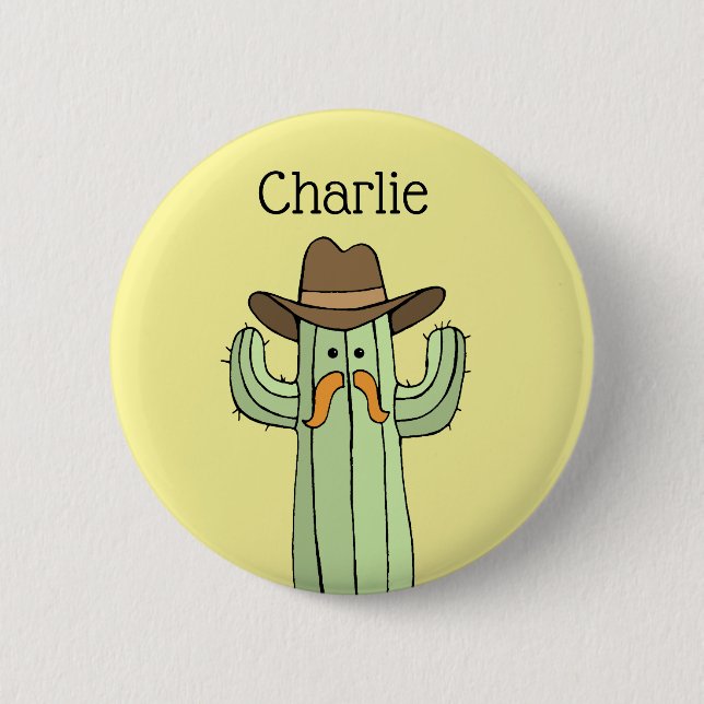 Cowboy Cactus Personalized 6 Cm Round Badge (Front)