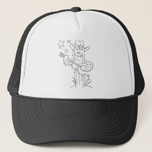 Cowboy Cactus, playing guitar Trucker Hat (Front)